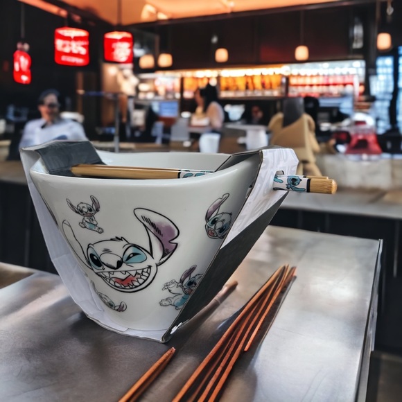 New Disney Lilo Stitch Ramen Noodle Pasta Bowl Chopsticks Gift Set Ohana Family. - Picture 2 of 5